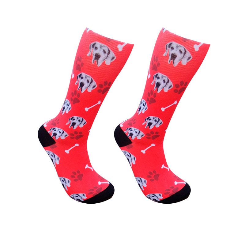 Dog Bone Printed Red Socks丨NueShiny