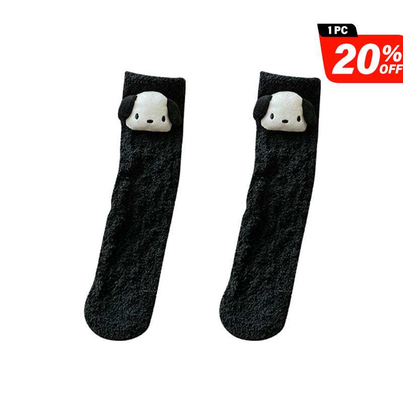 Black Fleece Cute Dog Socks丨NueShiny