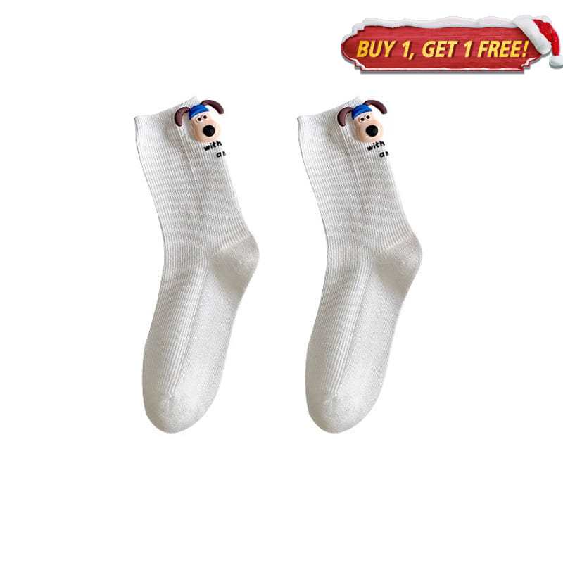 White Cartoon Puppy Socks丨NueShiny