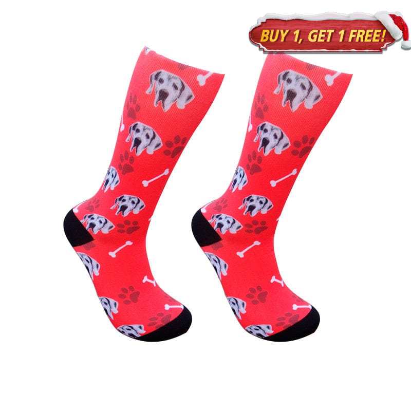 Dog Bone Printed Red Socks丨NueShiny