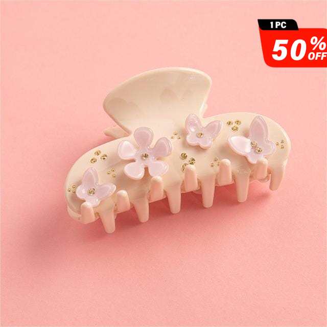 Drill Acetate Flower Cute Hair Claw In Cream-Colored丨NueShiny