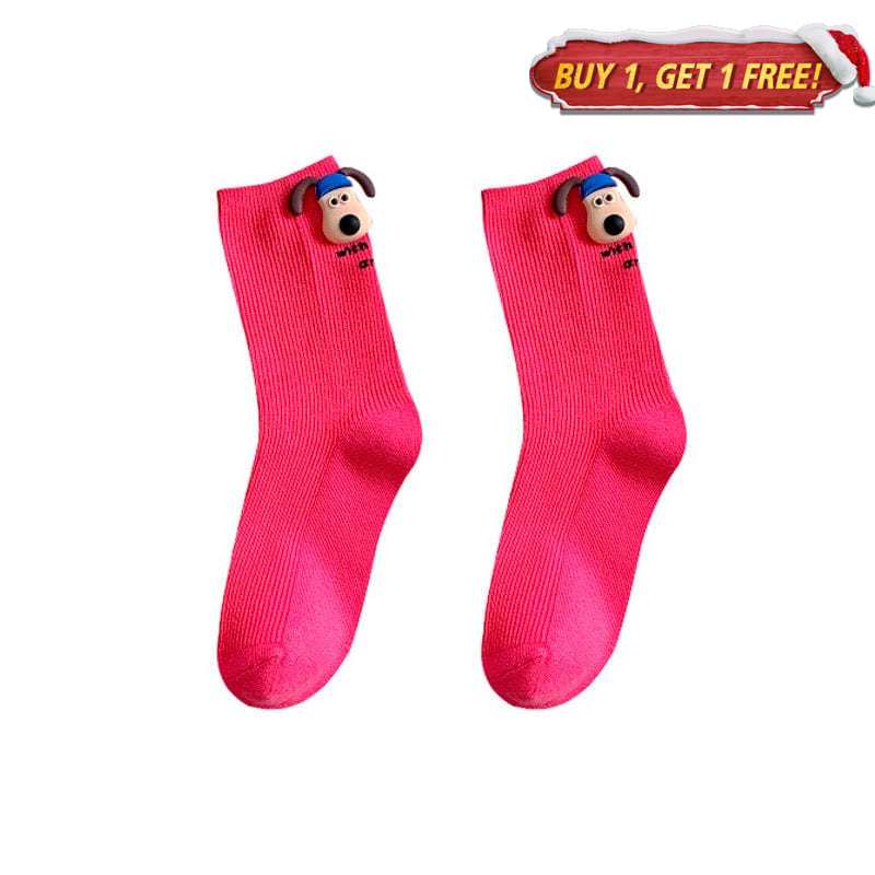 Rose Red Cartoon Puppy Socks丨NueShiny