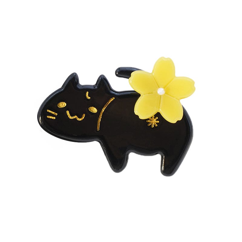 Kitten Cat Flower Edge Clip Barrette-Black