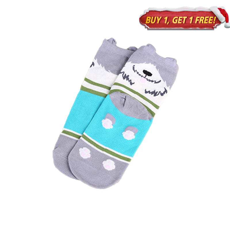 Cute Dog Print Grey Cotton Socks丨NueShiny