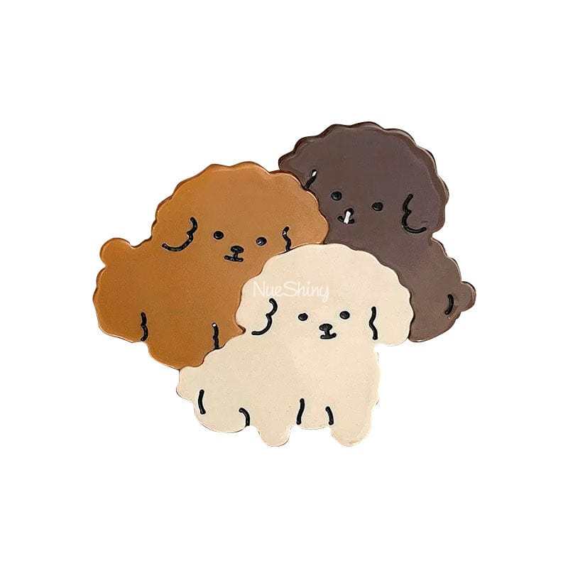 Dark Light Brown White 3 Puppies Furry Dog Hair Claw Clip丨NueShiny