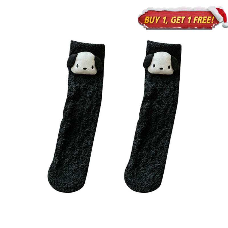 Black Fleece Cute Dog Socks丨NueShiny