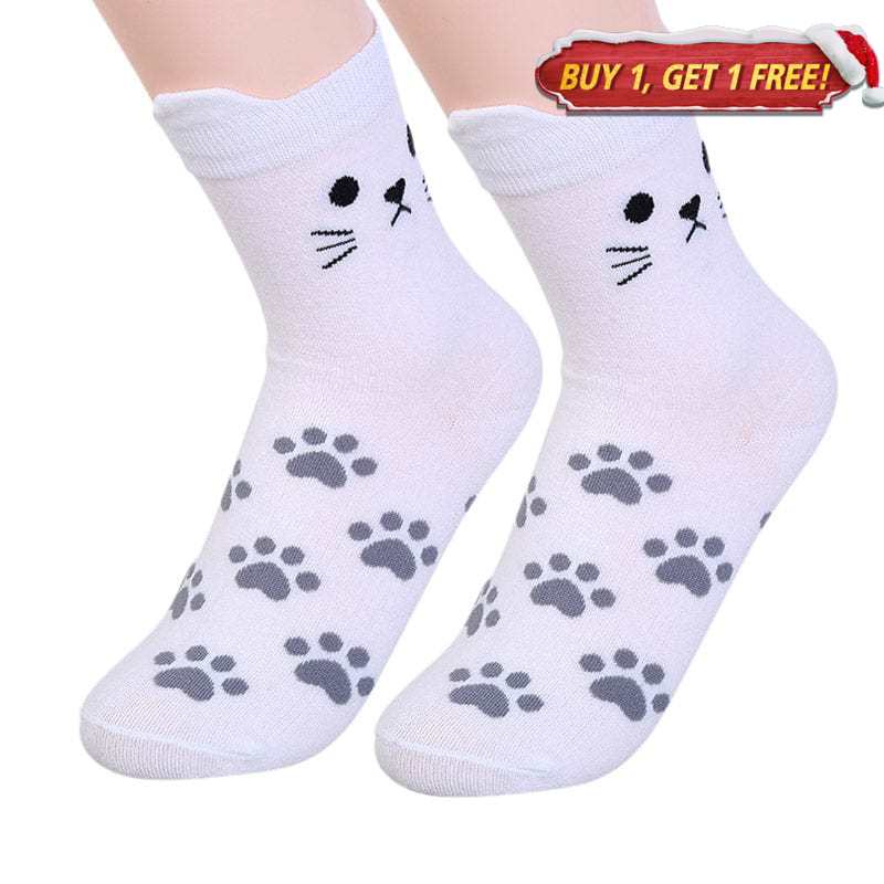 Paws and Playful Prints Cat-Inspired White Socks | NueShiny