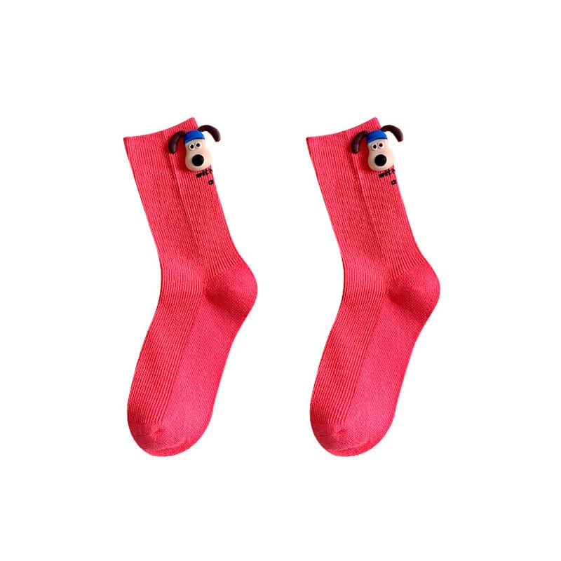 Berry Pink Cartoon Puppy Socks丨NueShiny