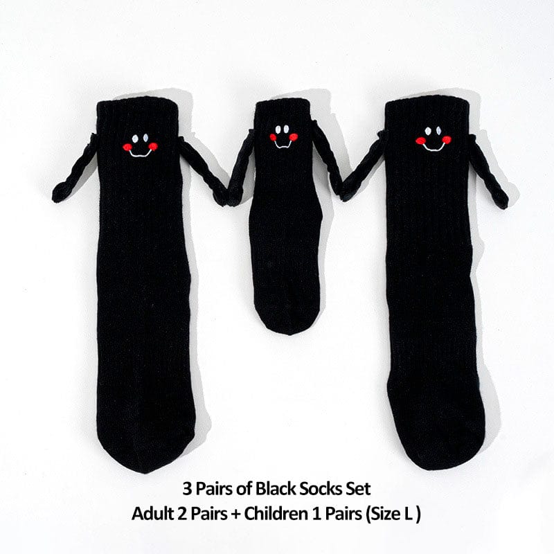 3 Pairs of Parent-Child Black Socks (2 Adult + 1 Children 6-9 Years Old)丨NueShiny