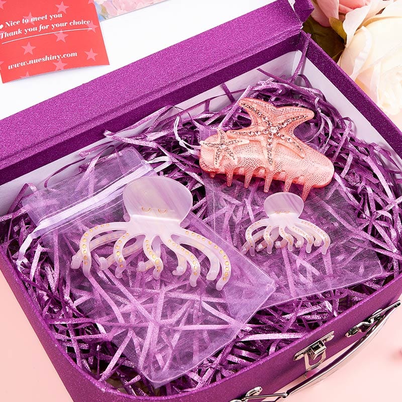 Marine Magic: Octopuses and Starfish 3Pcs Hair Claw Gift Set | NueShiny