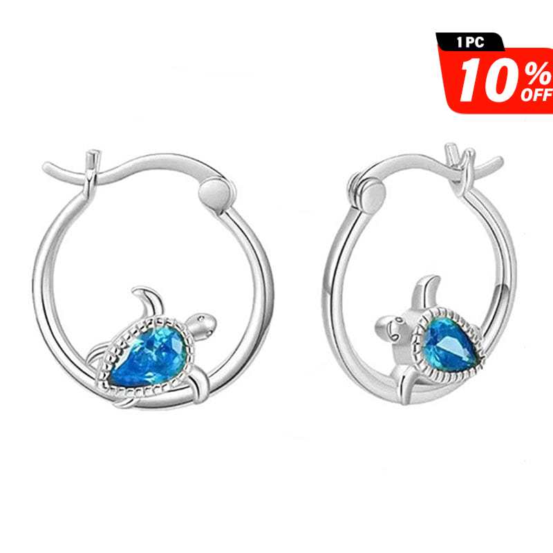 Slivery Cirle Blue Turtle Earrings | NueShiny