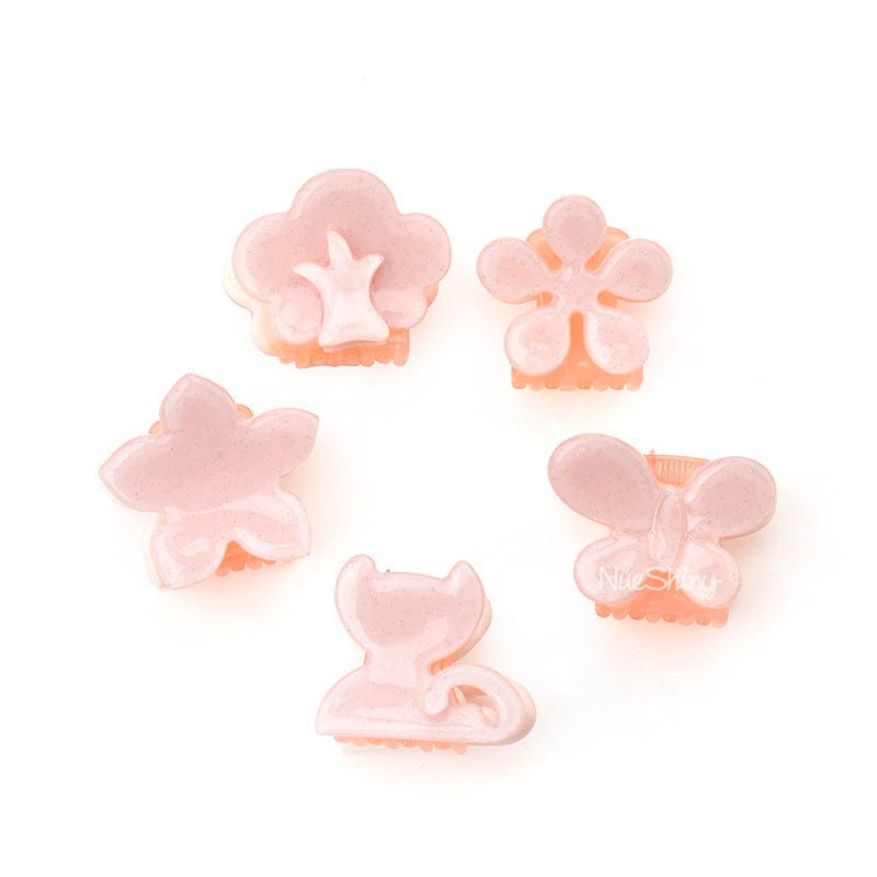 5PCS Cute Pink Cat and Nature Series Mini Hair Claw丨NueShiny