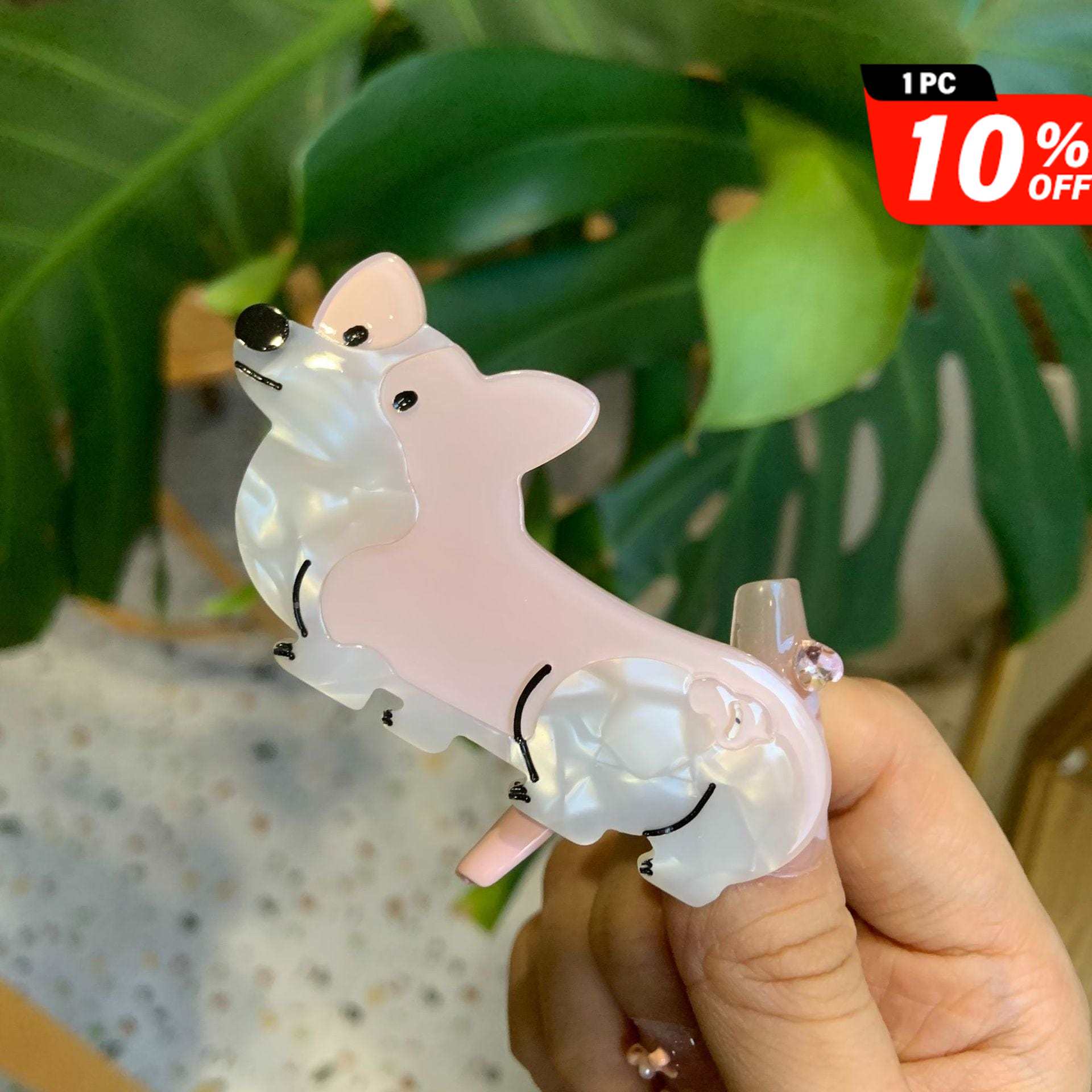 Small   Pink and white-Corgi side clip | NueShiny