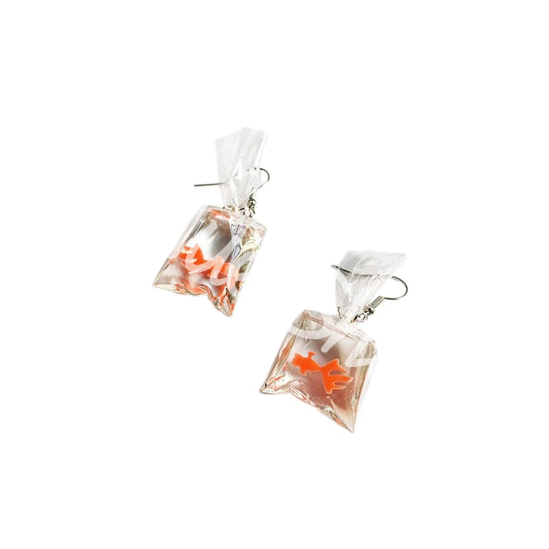 Novelty Japanese Transparent Water Bag Orange Goldfish Earrings | NueShiny