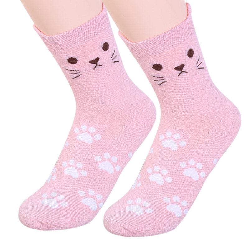 Paws and Playful Prints Cat-Inspired Pink Socks | NueShiny