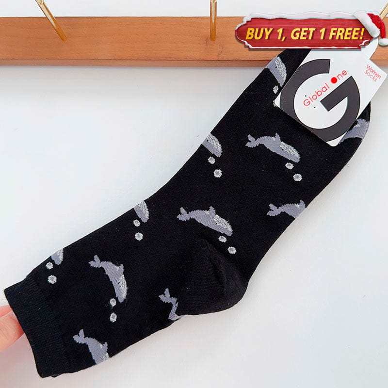 Whale Swim in the Ocean Series Black Socks丨NueShiny