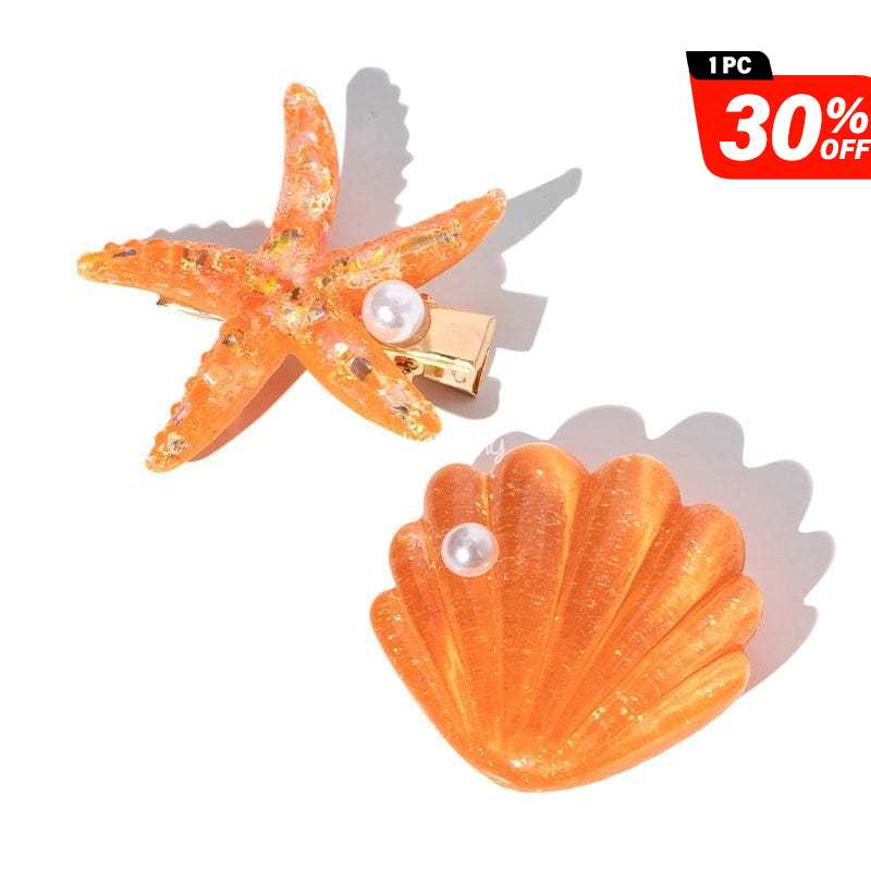 Orange Shell Pearl Starfish Hair Clip Set丨NueShiny