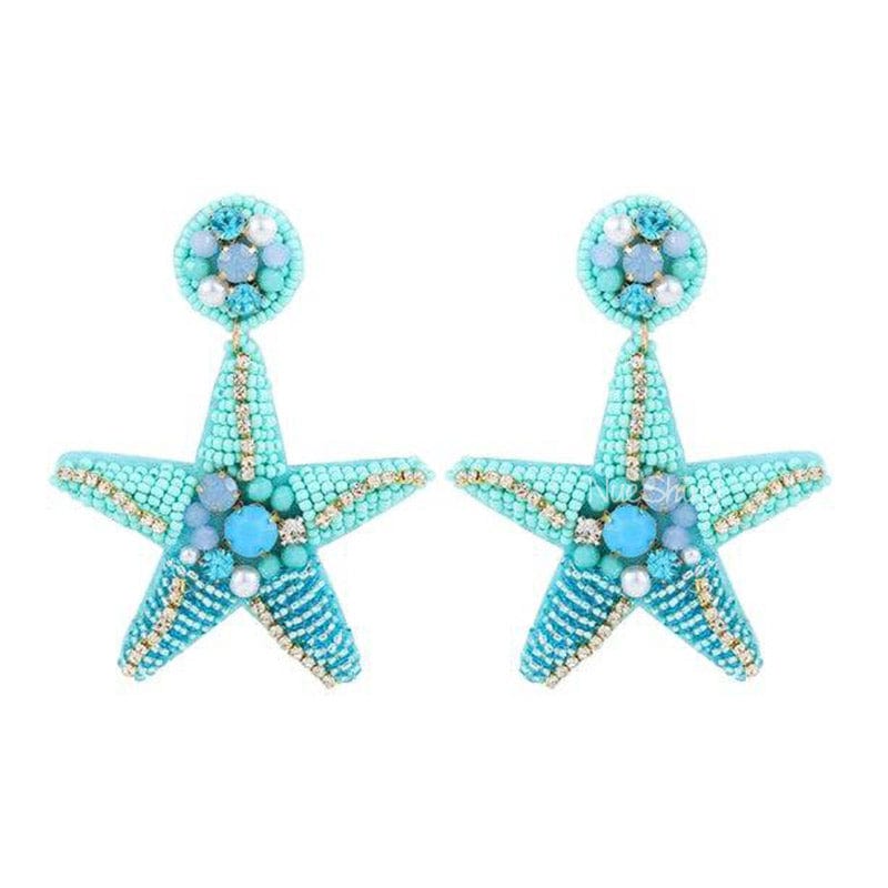 Ocean Life Pearl Beaded Starfish Earrings丨NueShiny