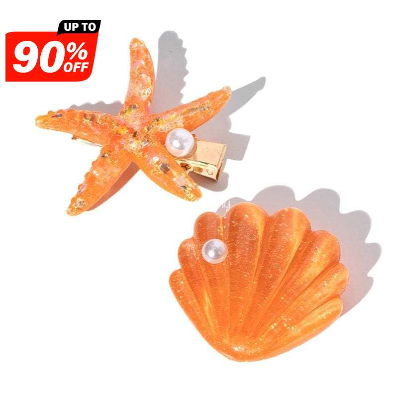 Orange Shell Pearl Starfish Hair Clip Set丨NueShiny