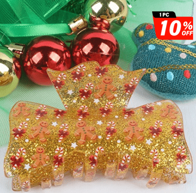 Medium  Yellow printed Christmas gingerbread man Hair Claw | NueShiny