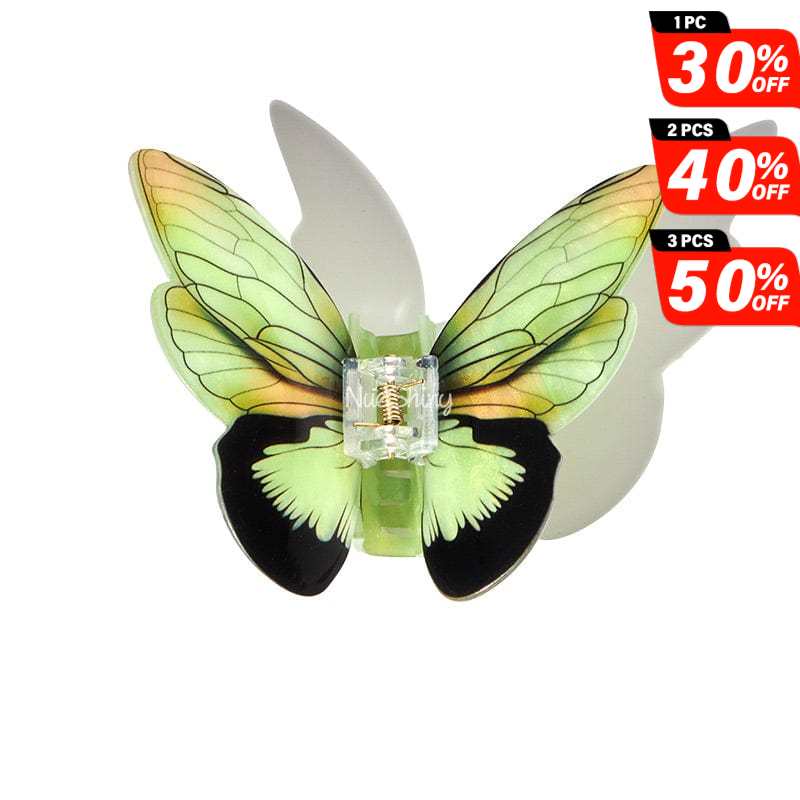 Large Floral Flutter Charm Light Green Butterfly Hair Claw丨NueShiny