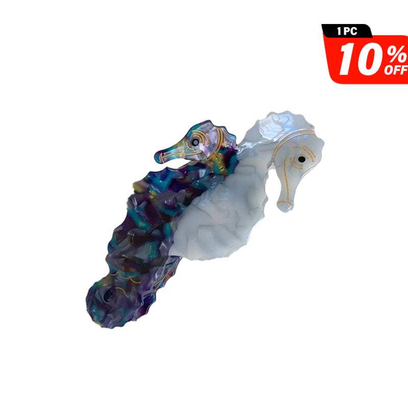 Large  Light blue + blue-purple texture double seahorse  Hair Claw | NueShiny