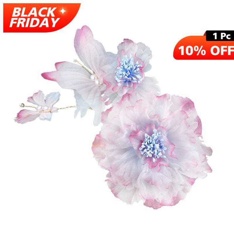 Jumbo Dark Pink Peony Flower With Butterfly Hair Claw | Nueshiny