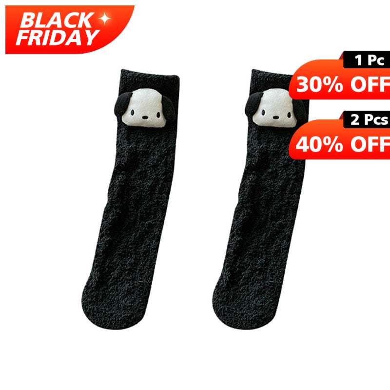 Black Fleece Cute Dog Socks丨NueShiny