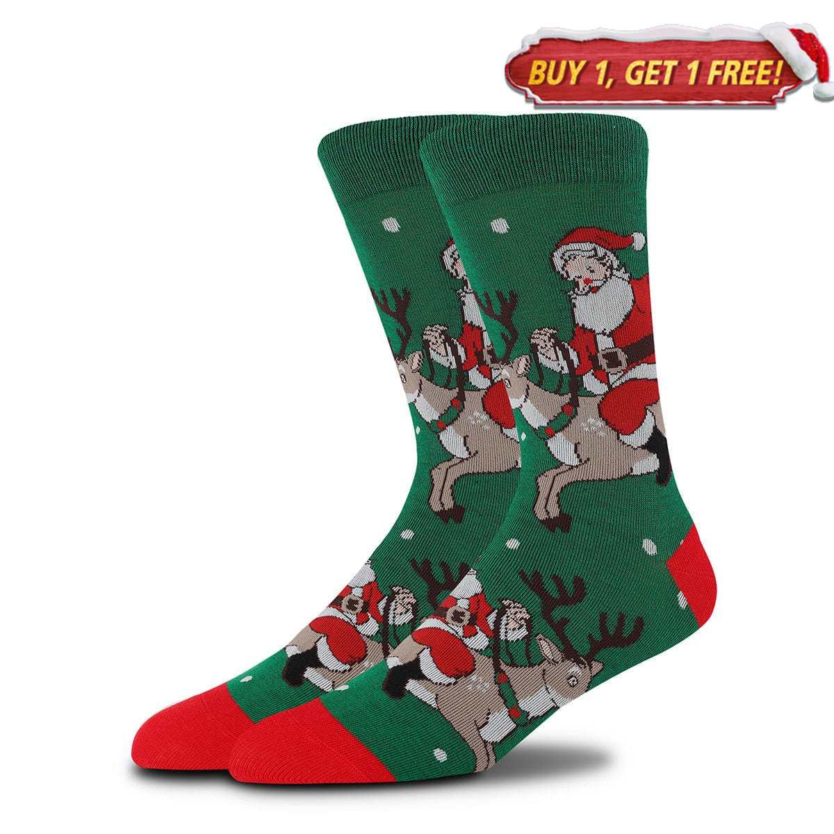 Classic Santa Riding Reindeer Socks | Nueshiny