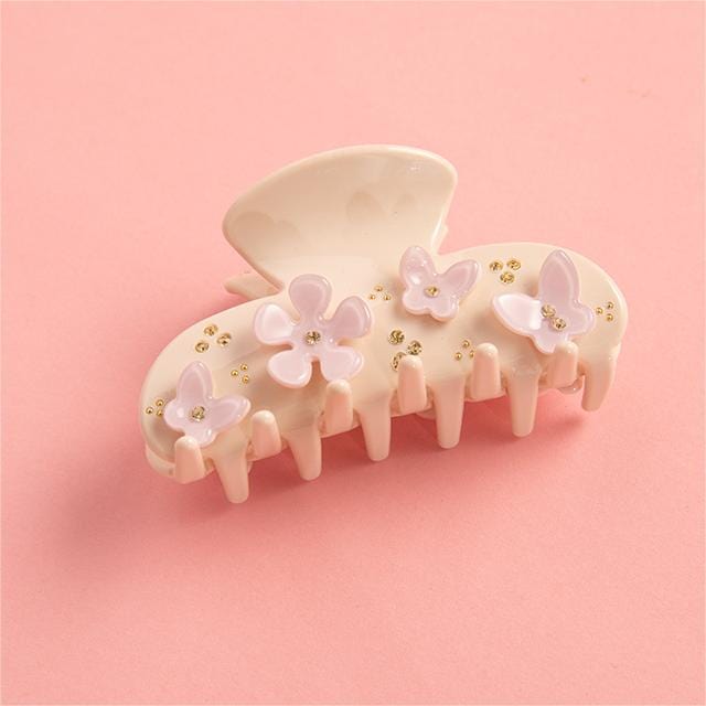 Drill Acetate Flower Cute Hair Claw In Cream-Colored丨NueShiny