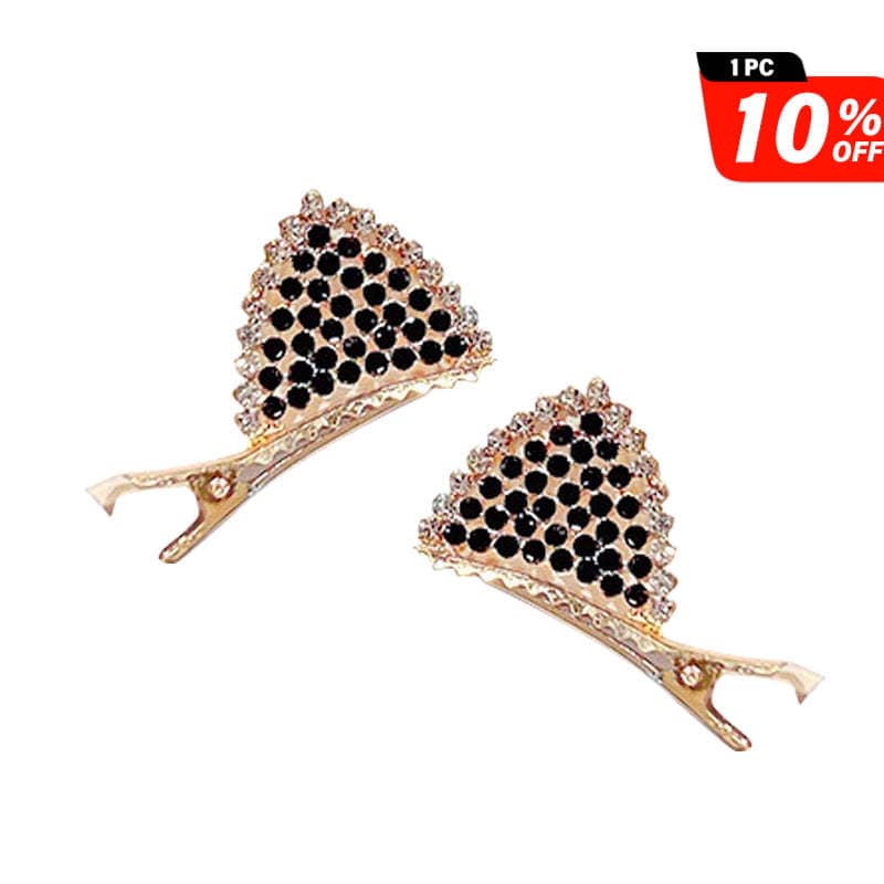 Mini Black Cat Ear Rhinestone Side Clip | NueShiny