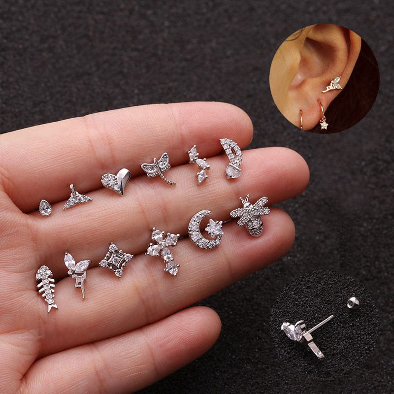 Sterling Silver Diamond Creative Earrings丨NueShiny