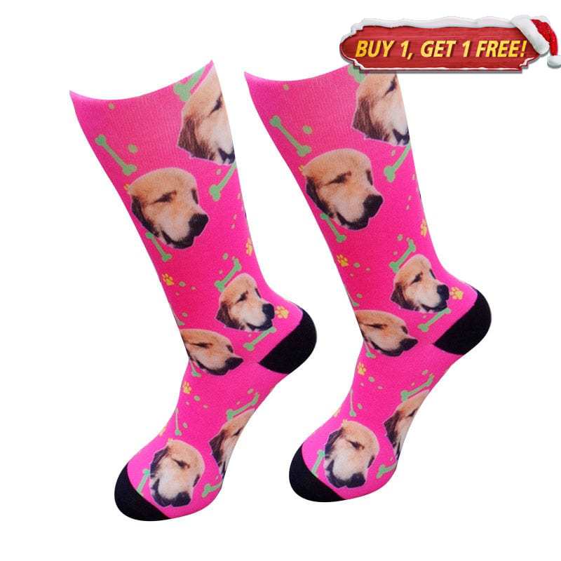 Dog Bone Printed Rose Red Socks丨NueShiny