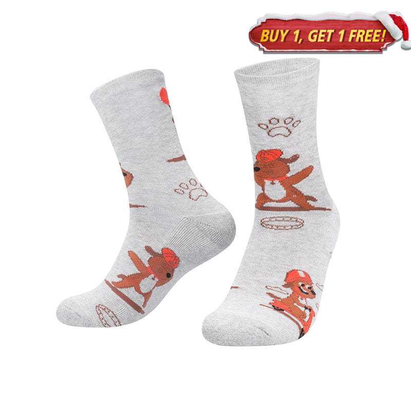 Grey Beige Dog Socks