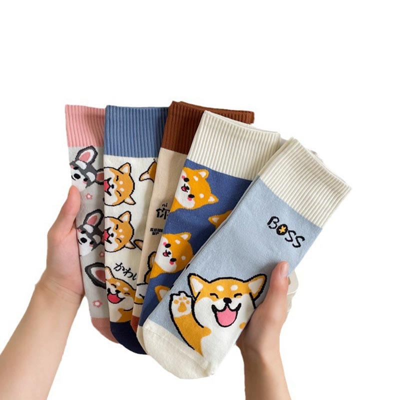 5 Pairs of Cute Shiba Inu Shnauzer Socks Set丨NueShiny