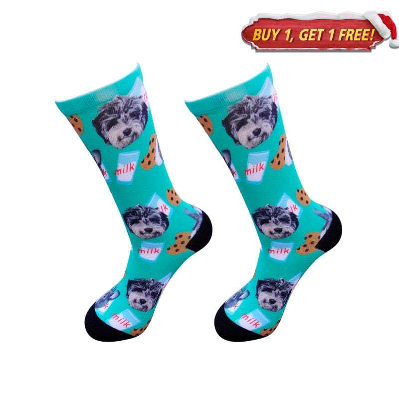 Dog Cookie Printed Green Socks丨NueShiny