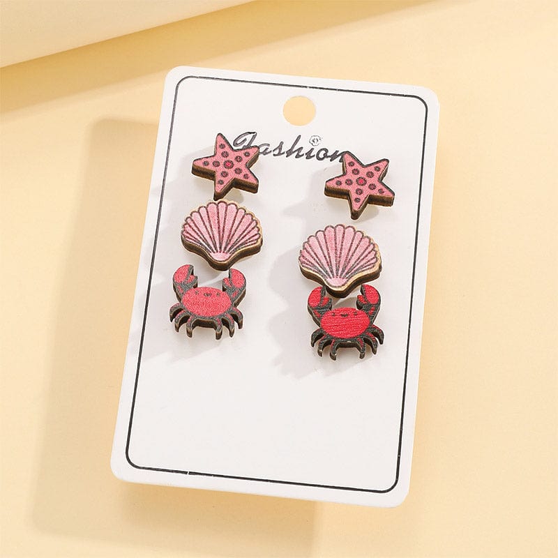 3 Pairs of Clam Crab Star Earrings丨NueShiny