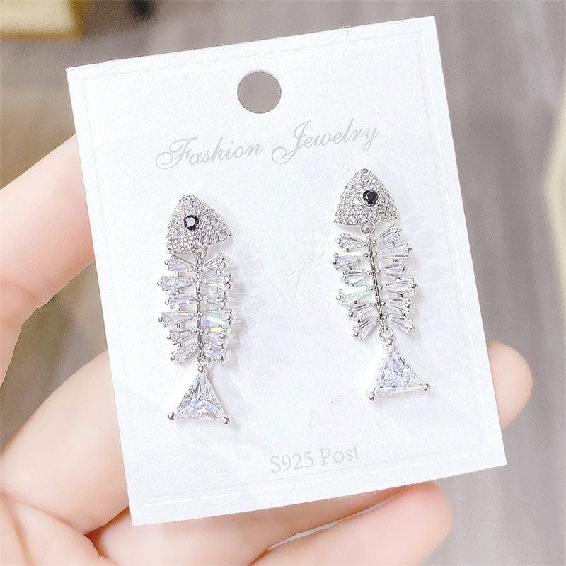 Sterling Silver Fishbone Earrings丨NueShiny