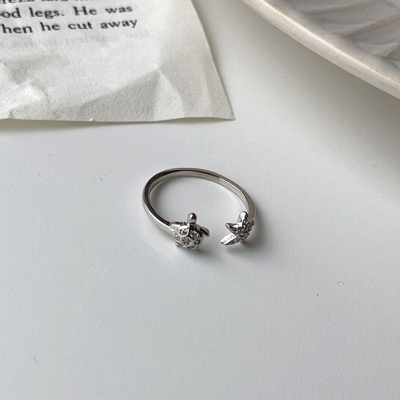 Sterling Silver Sea Turtle Starfish Adjustable Ring丨NueShiny