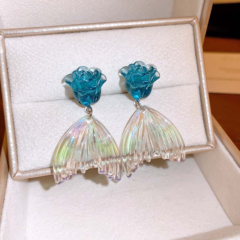 Blue Rose Fishtail Earrings | NueShiny