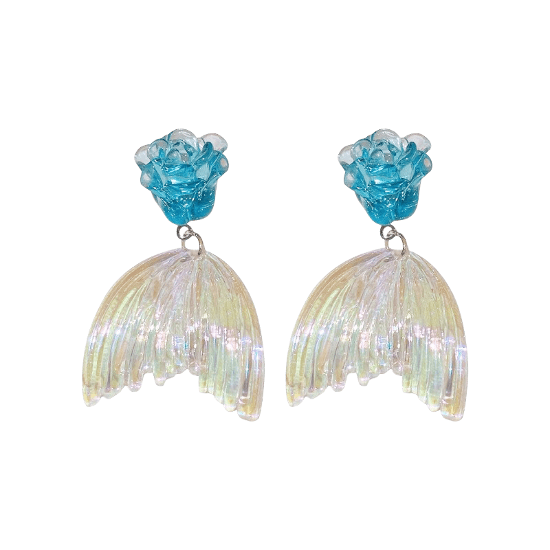 Blue Rose Fishtail Earrings | NueShiny