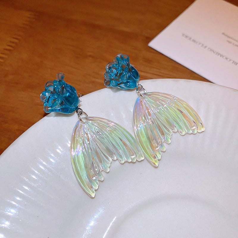 Blue Rose Fishtail Earrings | NueShiny