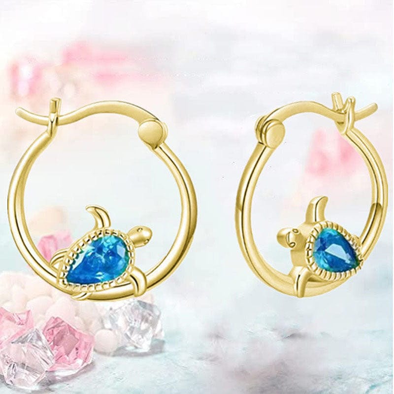 Golden Cirle Blue Turtle Earrings | NueShiny