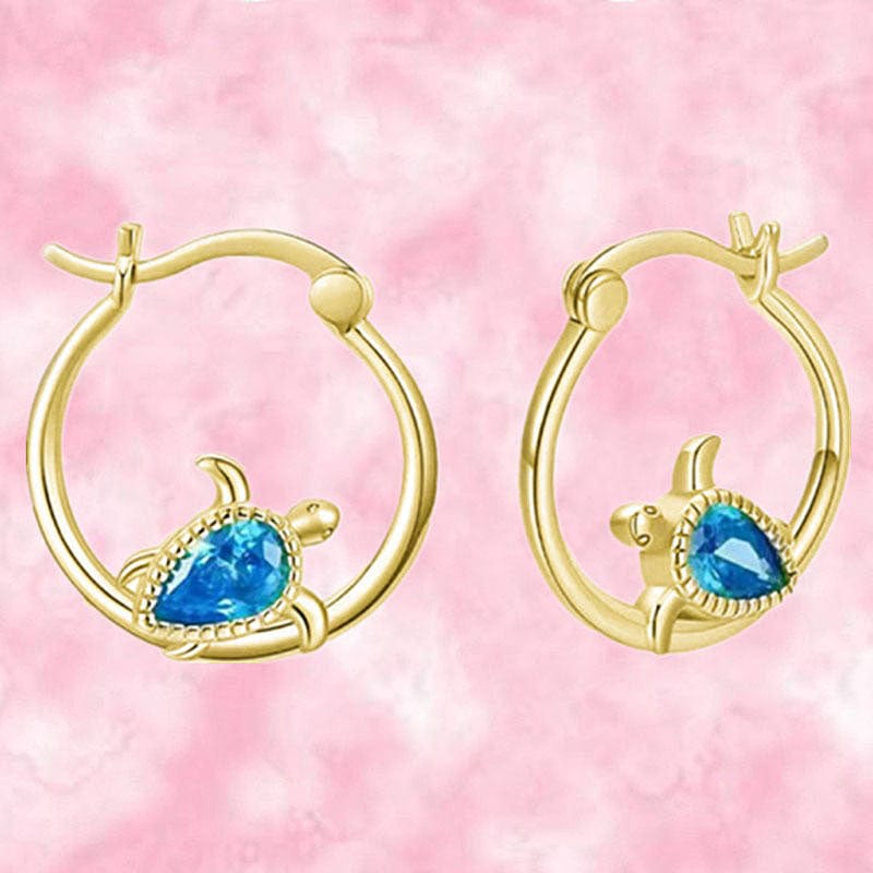 Golden Cirle Blue Turtle Earrings | NueShiny