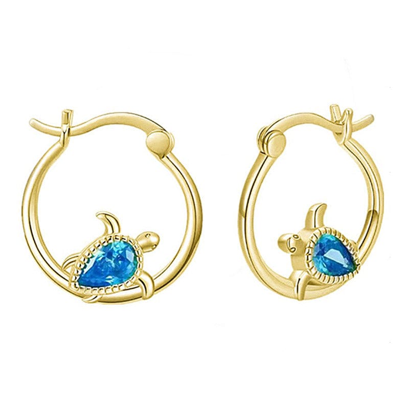 Golden Cirle Blue Turtle Earrings | NueShiny