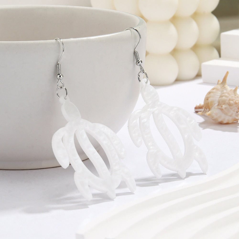 White Fretwork Turtle  Earrings | NueShiny