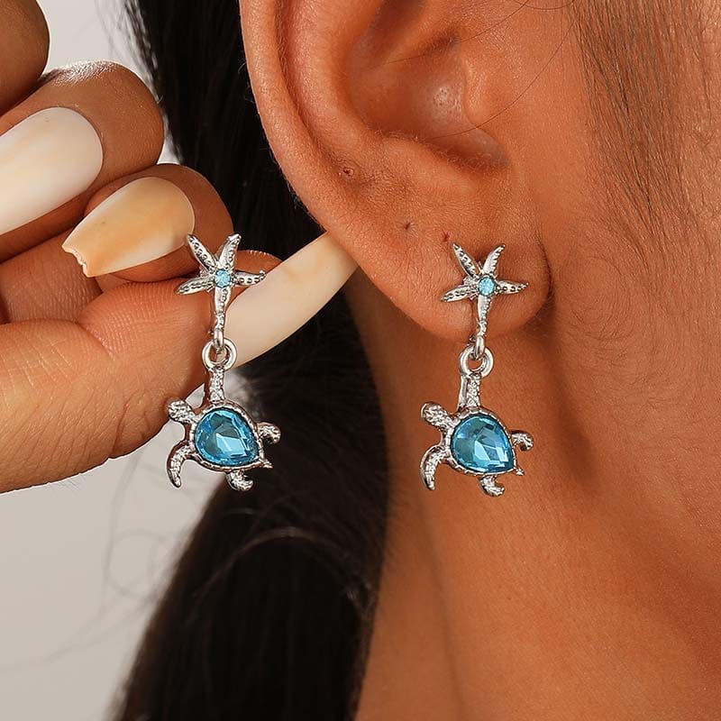 Starfish Blue Turtle Earrings | NueShiny