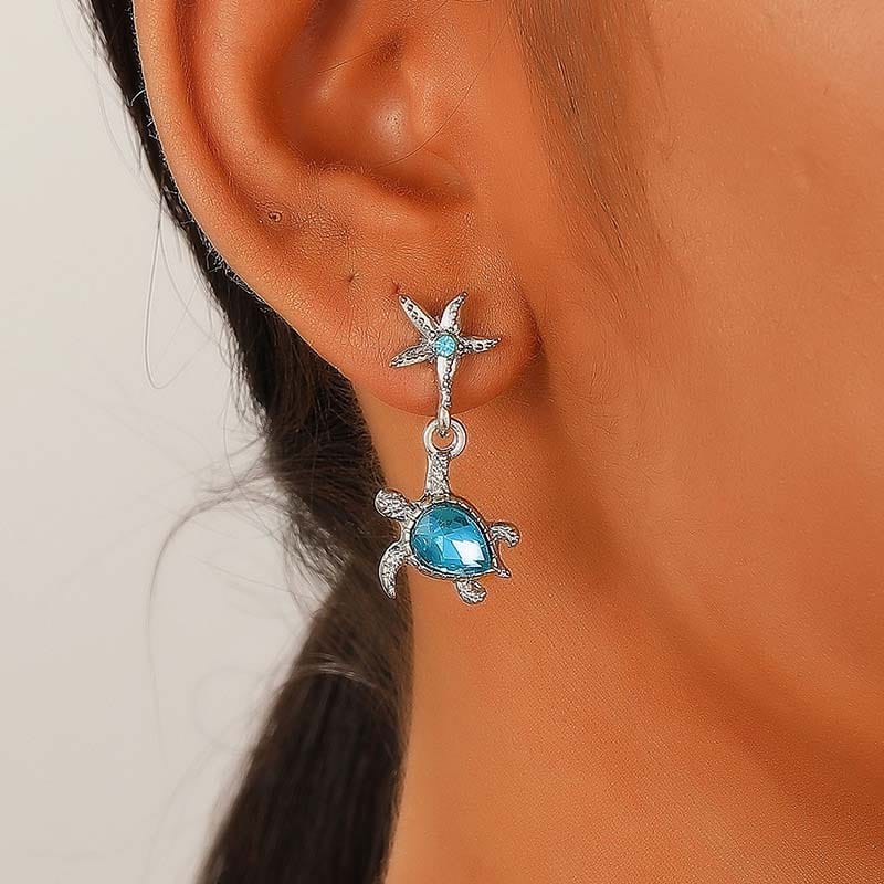 Starfish Blue Turtle Earrings | NueShiny