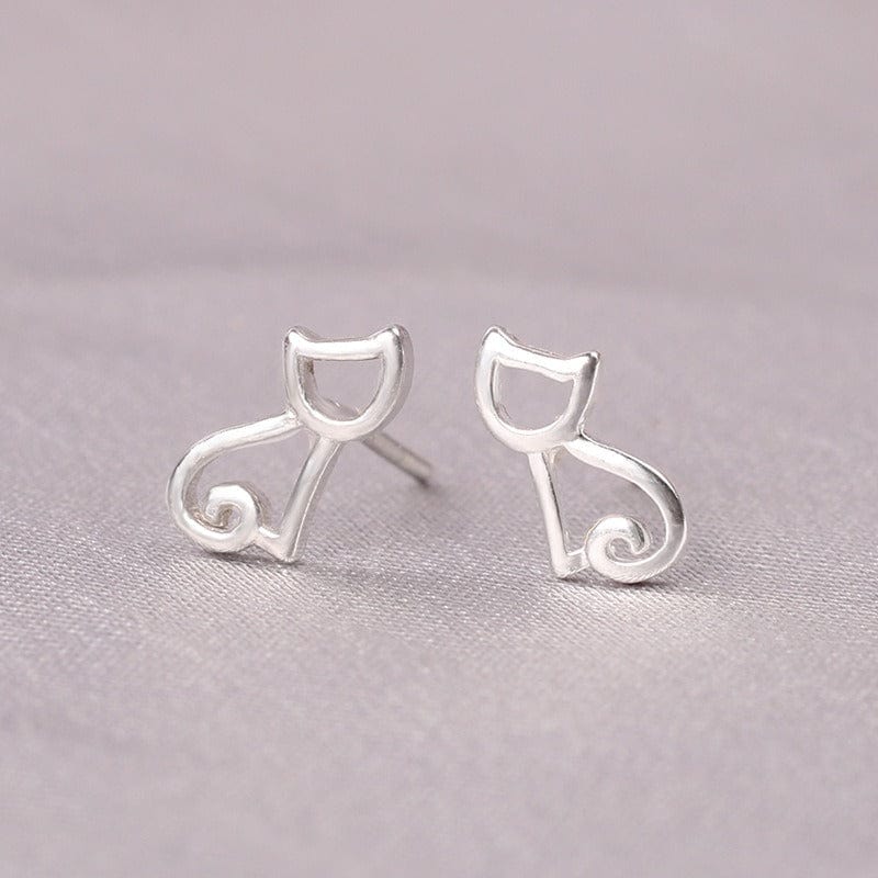 Silver Sitting Cat Earrings | NueShiny