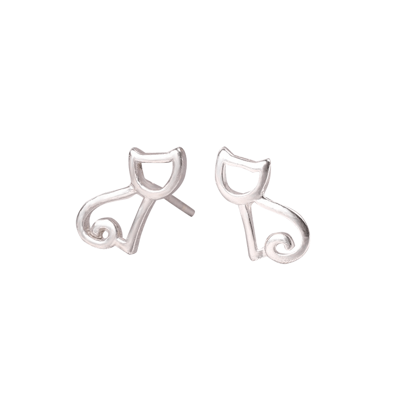 Silver Sitting Cat Earrings | NueShiny